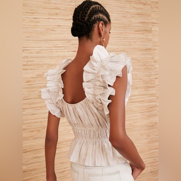 Ulla Johnson Paloma Striped Ruffle Blouse - Picture 2 of 13